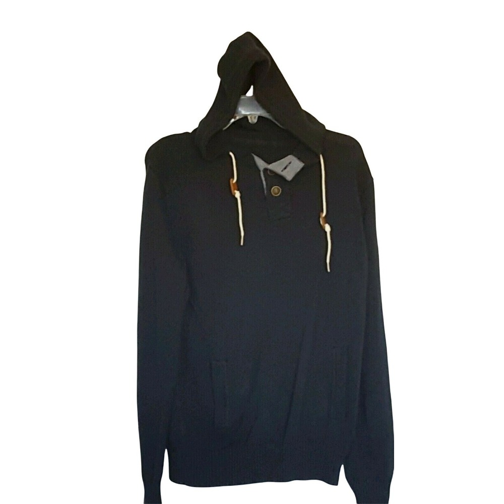 Ocean Current Men's Hooded 3 Button Sweater Kangaroo Pockets Blue Medium